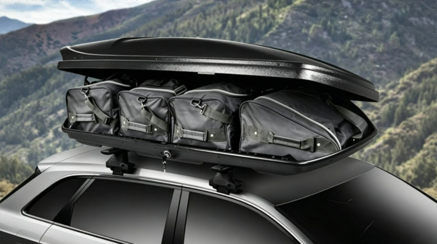 DNA Motoring XXL rooftop cargo box mounted on SUV roof rack