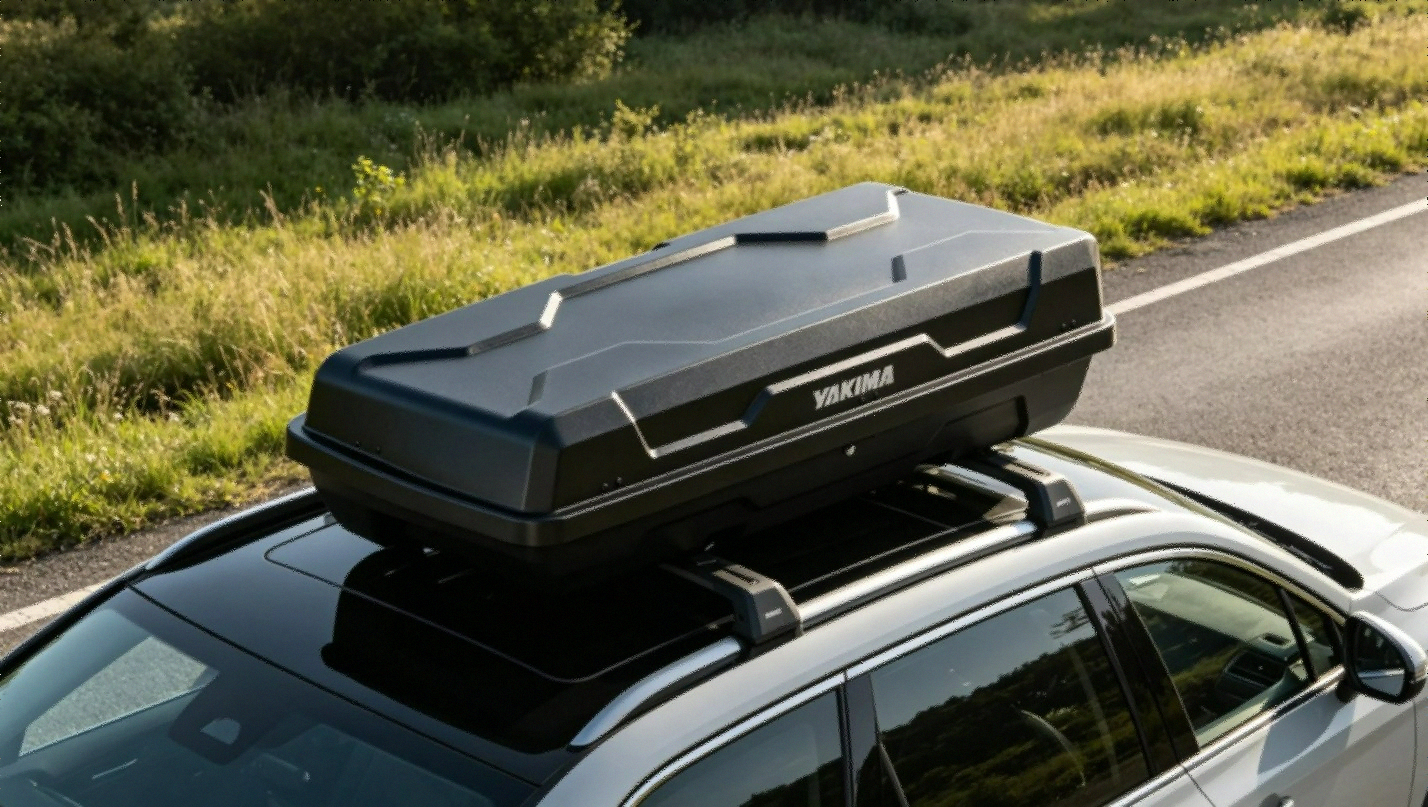 Yakima EXO GearLocker hitch cargo box mounted on vehicle